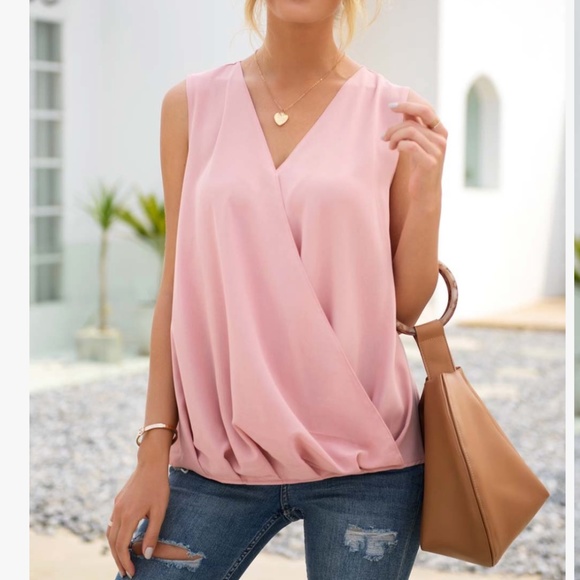 Women's Pink Surplice Tank, Sleeveless, M, Pink, NWOT - Picture 1 of 9